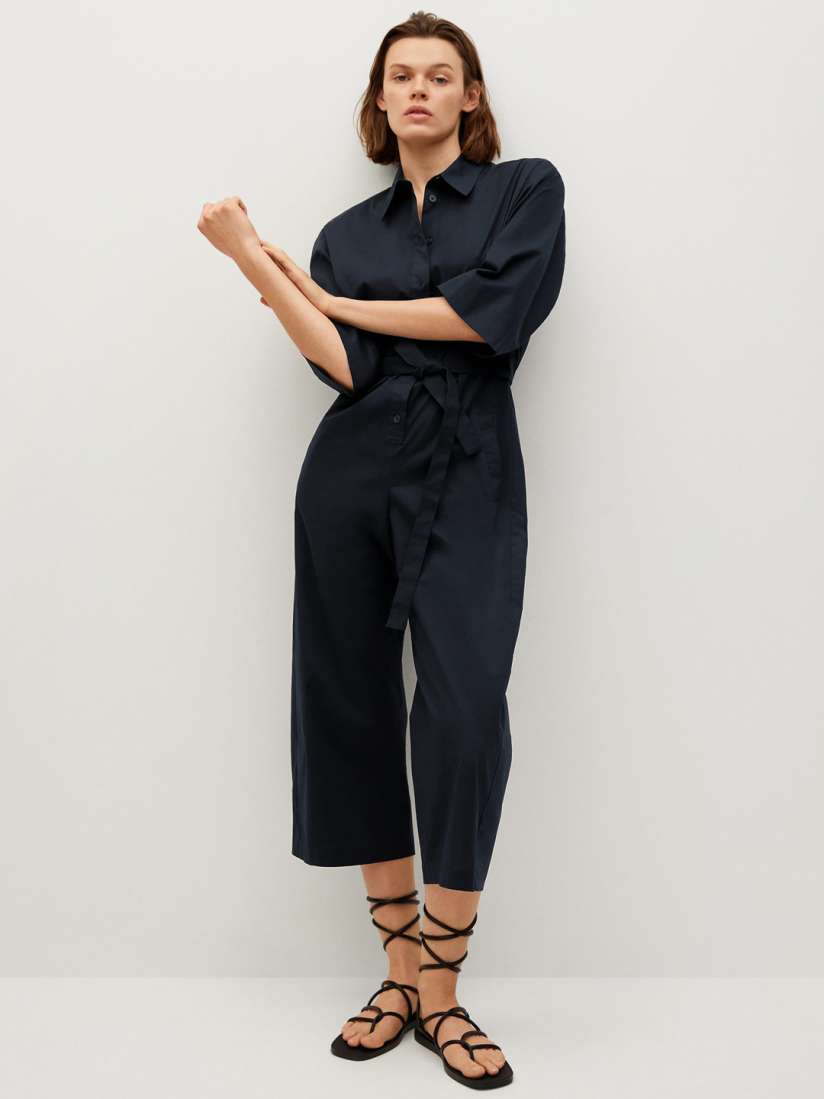 Buy MANGO Navy Blue Basic Cropped Jumpsuit Jumpsuit for Women 14310194 Myntra