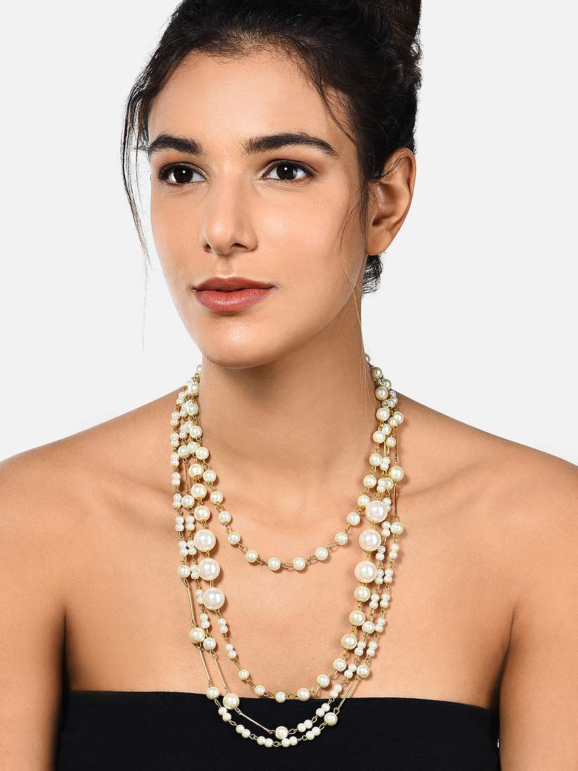 Buy Zaveri Pearls Set of 2 Long Pearls Necklace - Necklace and 