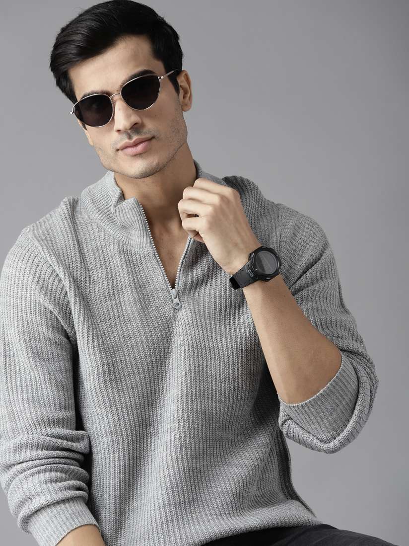 Buy Roadster Men Grey Self Striped Pullover Sweaters for Men 14320068 Myntra