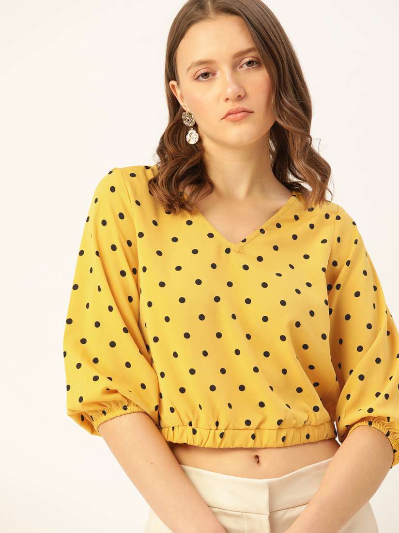 Polka dot mustard top shop