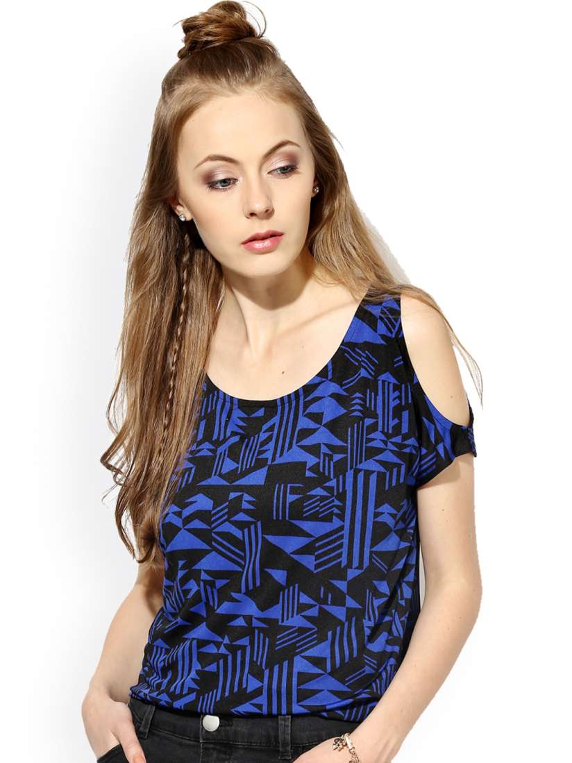 Buy Raindrops Blue Printed Cold Shoulder Top Tops for Women 1432468 Myntra