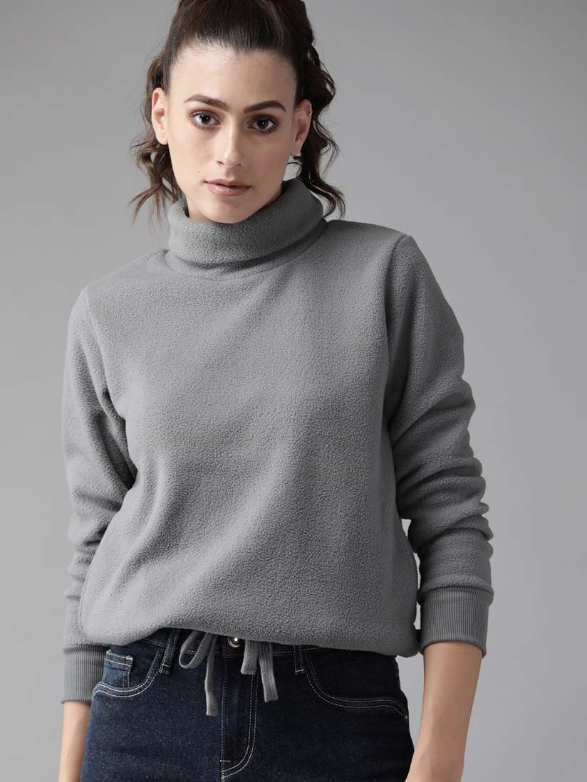 Buy Roadster Women Grey Solid Turtle Neck Sweatshirt Sweatshirts for Women 14332070 Myntra