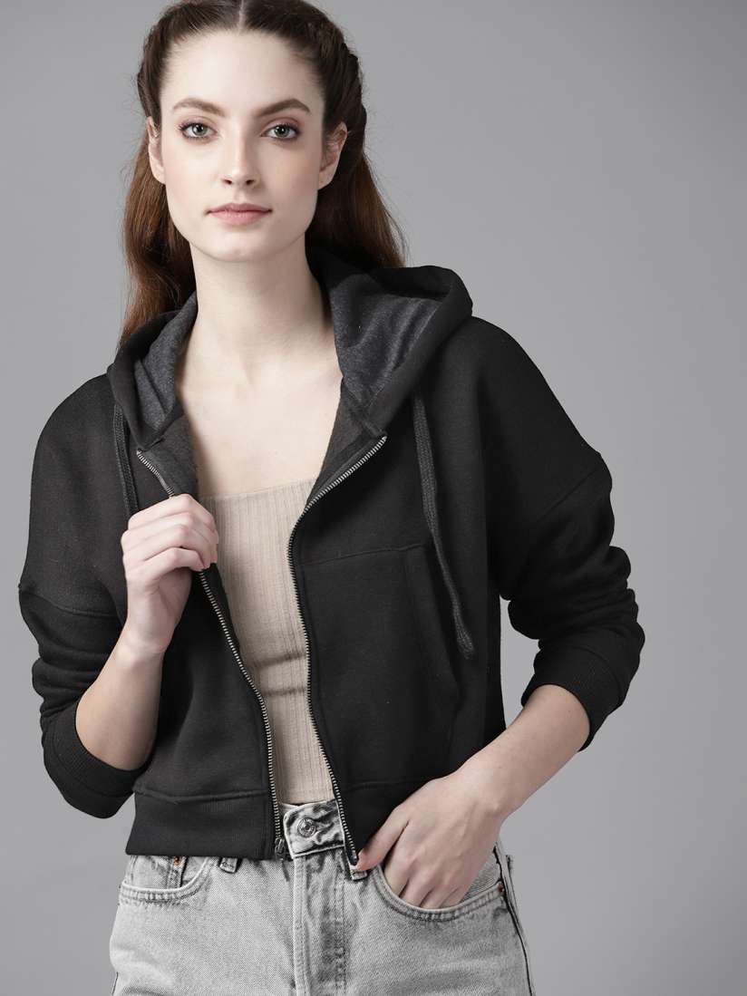 Buy Roadster Women Black Solid Hooded Sweatshirt Sweatshirts for Women 14332086 Myntra