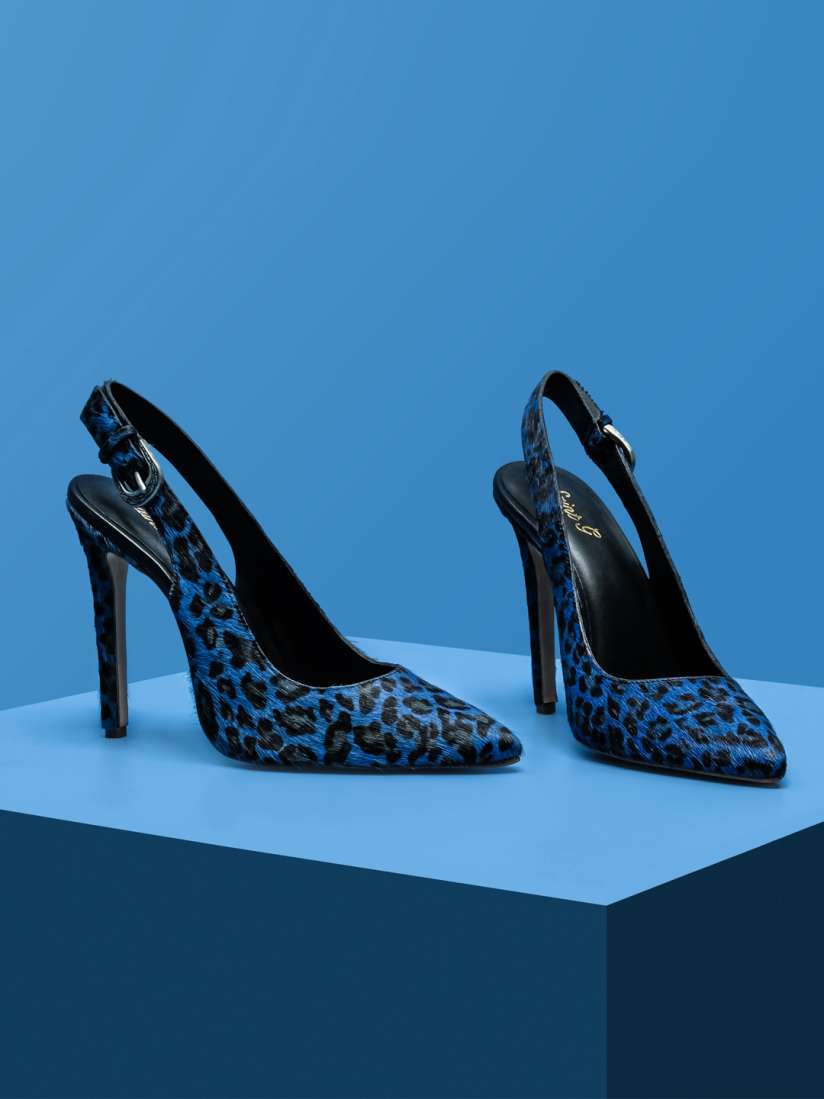 Buy Saint G Women Blue Black Leather Leopard Print Kitten Heels Heels for Women 14333090 Myntra