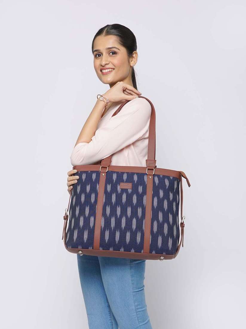 Buy ZOUK Teal Blue Off White Ikat Printed Handcrafted 16 Inch Laptop Sustainable Shoulder Bag Handbags for Women 14360346 Myntra