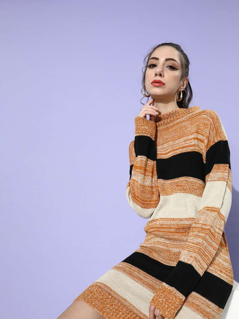 Buy Mast Harbour Women Bright Orange Striped Jumper Dress Dresses for Women 14363464 Myntra