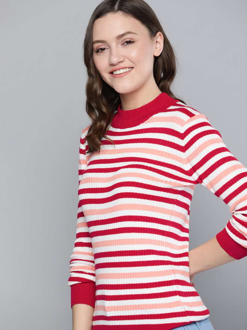Red and white striped sweater women's best sale