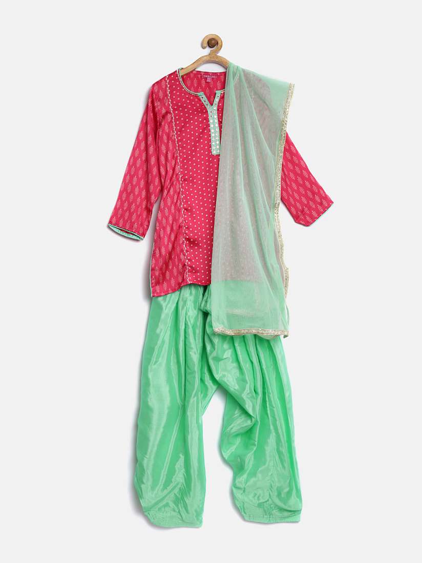 Buy BIBA Girls Pink Green Printed Salwar Suit with Dupatta Kurta Sets for Girls 1436578 Myntra