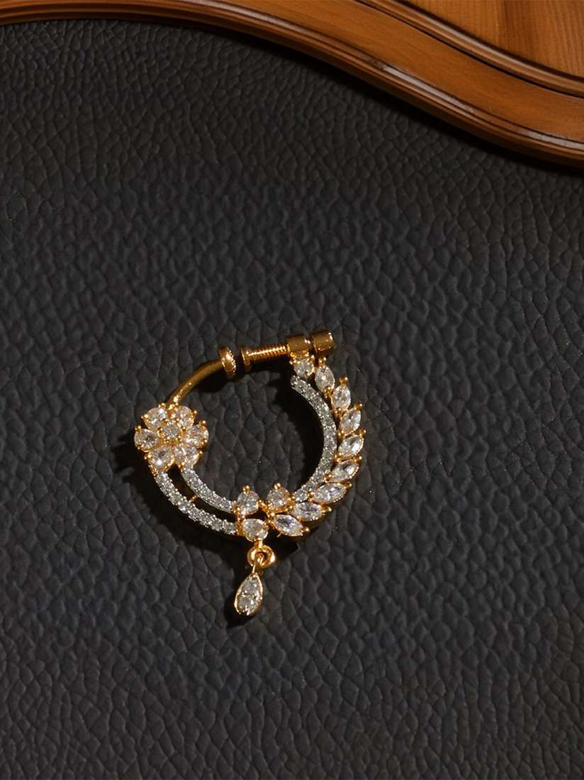 Buy Saraf RS Jewellery Gold Plated White American Diamond Studded Handcrafted Nose Ring Nosepin for Women 14368930 Myntra