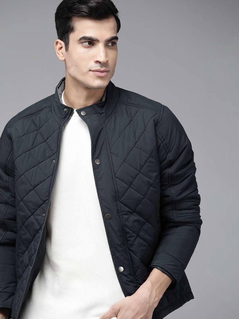 Roadster navy blue solid bomber jacket cheap