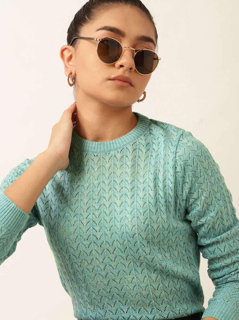 Buy DressBerry Women Green Open Knit Pullover Sweaters for Women 14382344 Myntra