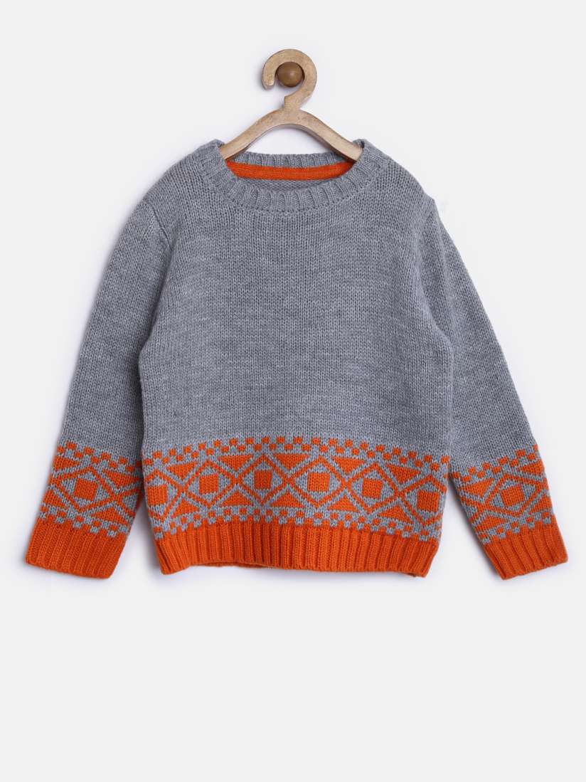 Buy mothercare Boys Grey Orange Patterned Sweater Sweaters for Boys 1438938 Myntra