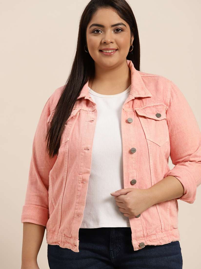 Plus pink denim jacket store