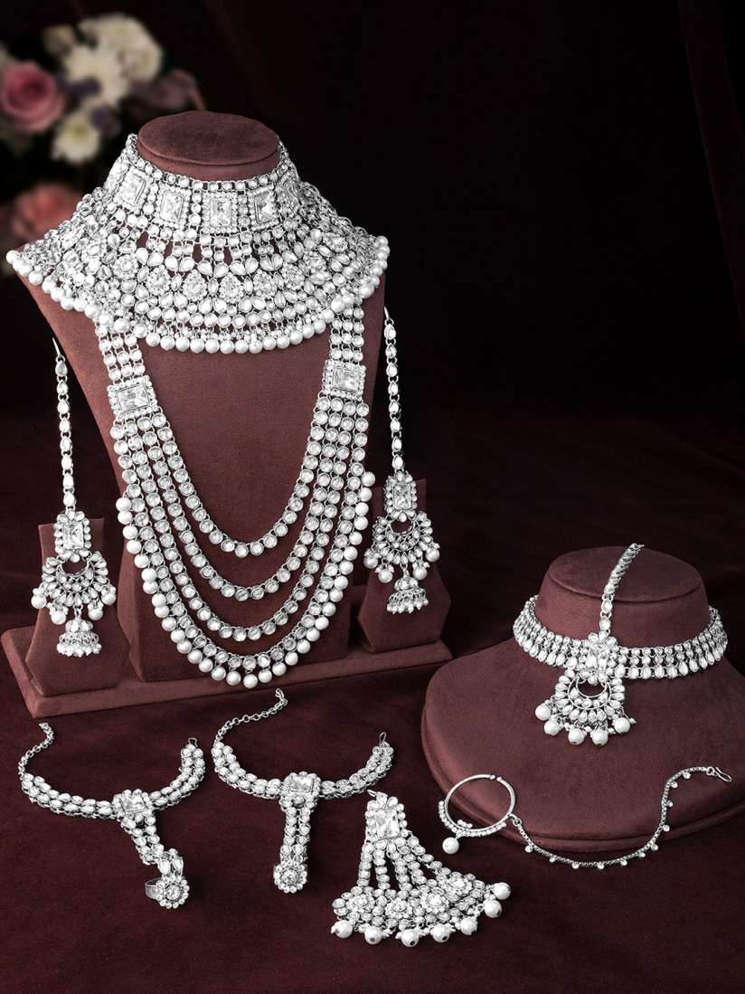 Buy Peora18K Silver Plated Jodha Akbar Handcrafted Kundan Studded Bridal Jewellery Set Jewellery Set for Women 14429966 Myntra