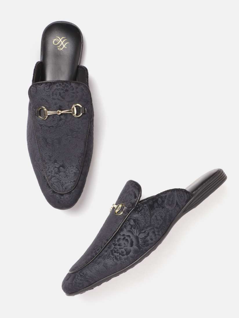 Buy House of Pataudi Men Charcoal Grey Ethnic Print Handcrafted Mules with Velvet Finish Casual Shoes for Men 14431154 Myntra