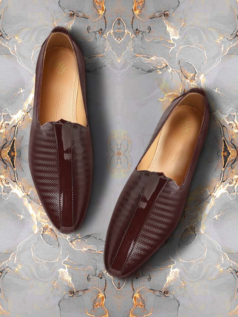 Buy House of Pataudi Men Coffee Brown Textured Glossy Finish Handcrafted Leather Mojaris Casual Shoes for Men 14431164 Myntra