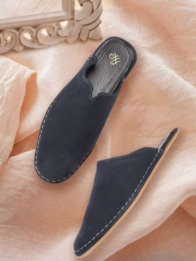 Buy House of Pataudi Men Navy Blue Handcrafted Leather Mules Casual Shoes for Men 14431174 Myntra
