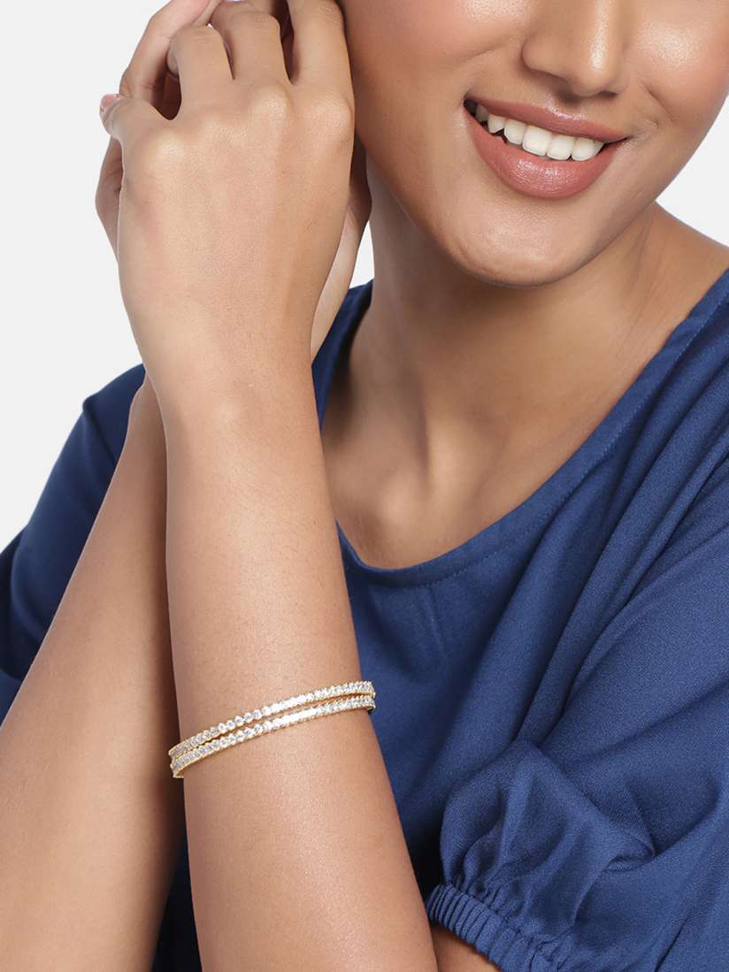 Buy Peora Set of 2 White Gold Plated CZ Studded Designer Bangles Bangle for Women 14431348 Myntra
