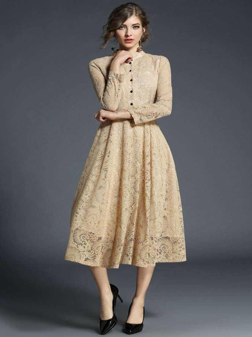 Buy JC Collection Khaki Lace Midi Fit and Flare Dress Dresses for Women 14440302 Myntra