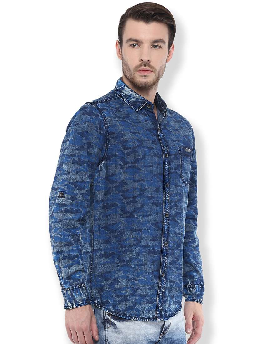 Buy Mufti Blue Camouflage Print Slim Fit Casual Shirt Shirts for Men 1445191 Myntra