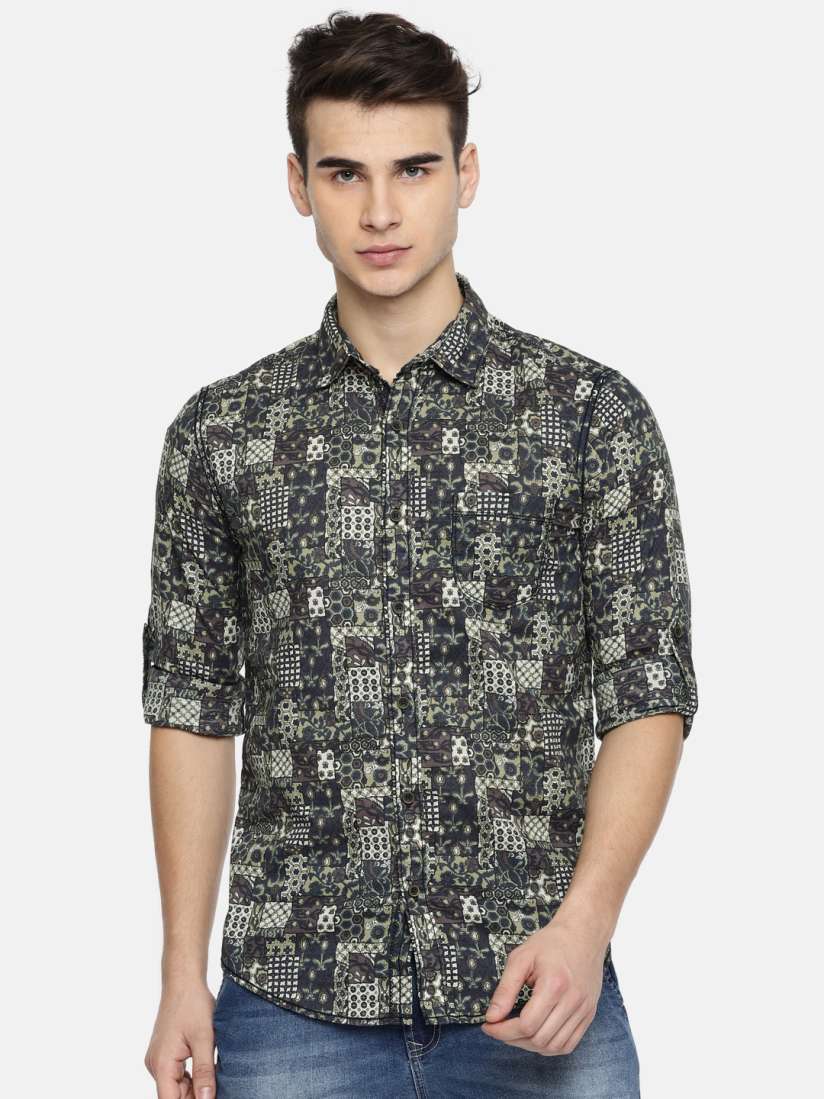 Buy Mufti Grey Printed Slim Fit Casual Shirt Shirts for Men 1445207 Myntra