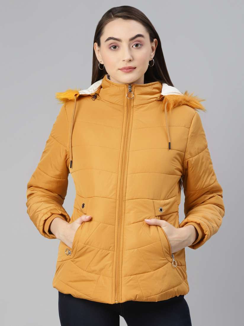 Buy Foreign Culture By Fort Collins Women Mustard Yellow Parka Jacket with Detachable Hood Jackets for Women 14457860 Myntra