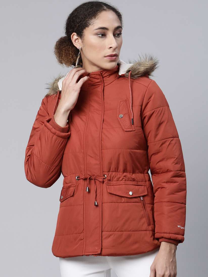 Buy Foreign Culture By Fort Collins Women Rust Brown Solid Faux Fur Trim Longline Parka Jacket Jackets for Women 14458006 Myntra
