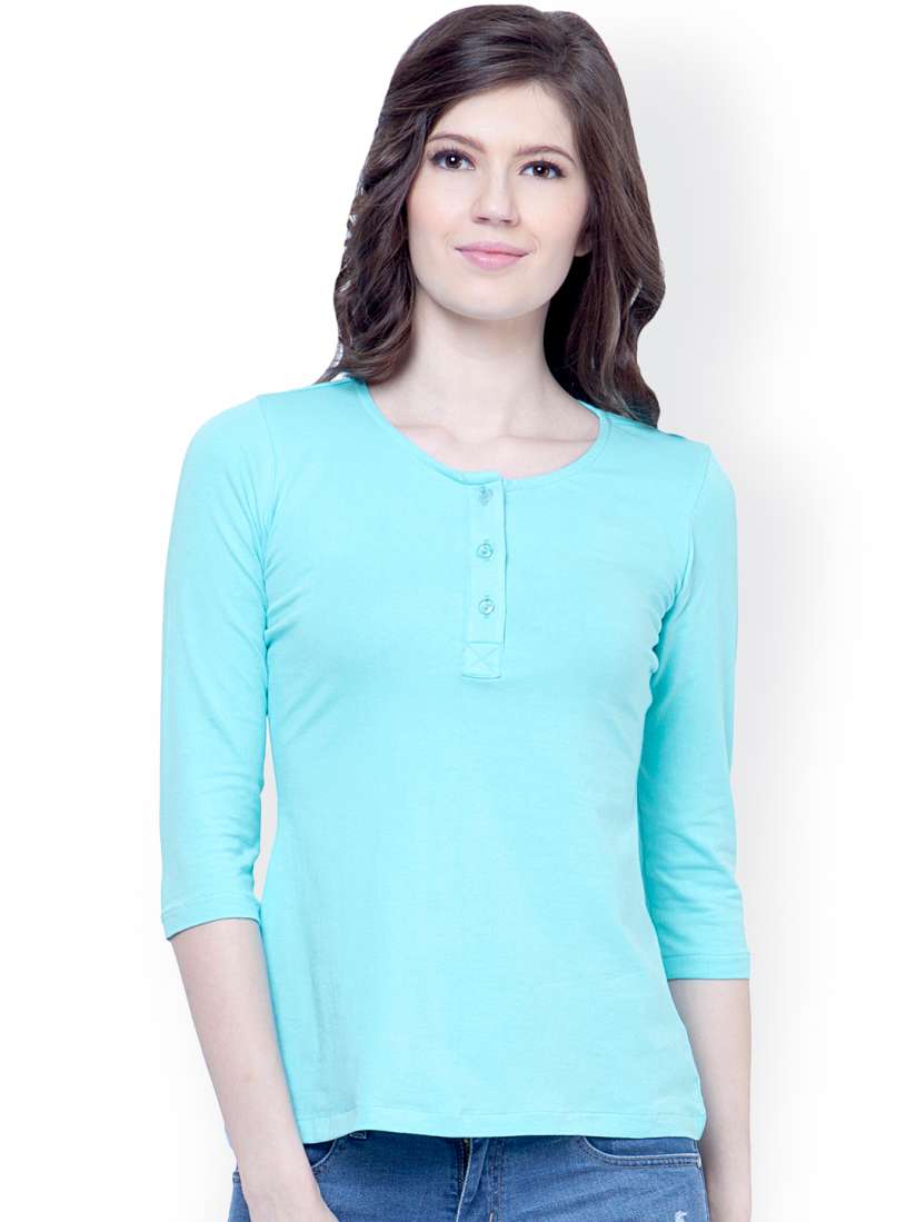 Buy FabAlley Turquoise Blue Henley T shirt Tshirts for Women 1447183 Myntra