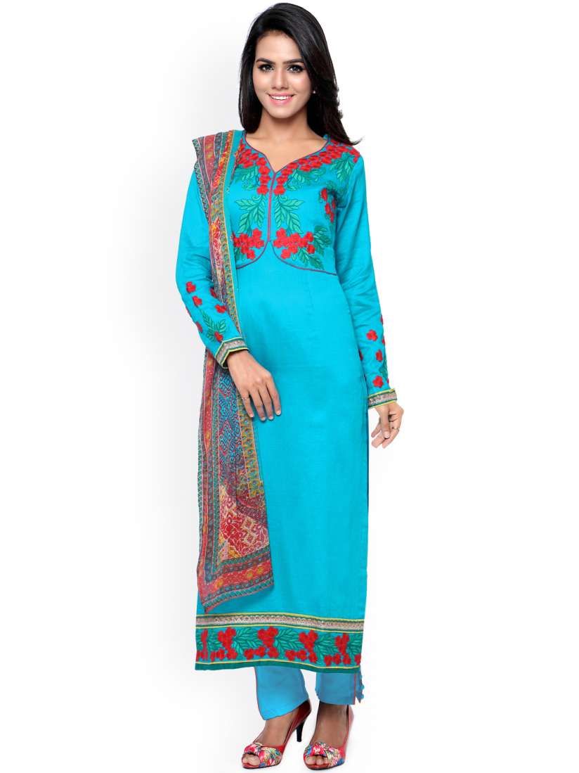 Buy Satrani Blue Embroidered Cotton Unstitched Dress Material Dress Material for Women 1448455 Myntra
