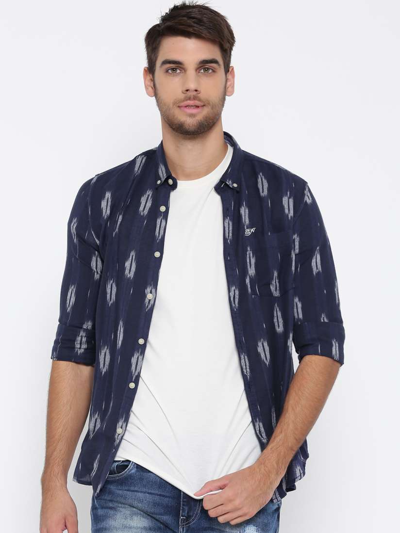 Buy Ed Hardy Men Navy White Self Design Casual Shirt Shirts for Men 1448760 Myntra