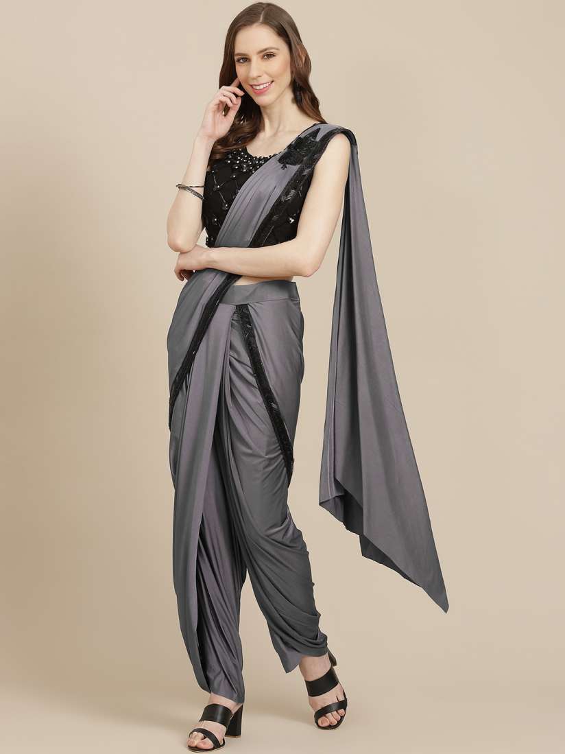 Buy Grancy Grey Solid Dhoti Saree Sarees for Women 14489352 Myntra