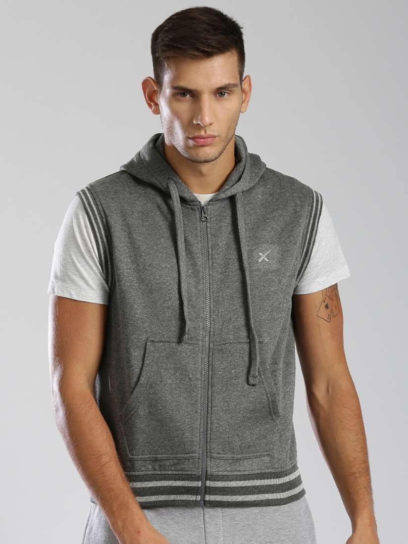 Buy HRX by Hrithik Roshan Charcoal Grey Hooded Sleeveless Active Sweatshirt Sweatshirts for Men 1449465 Myntra