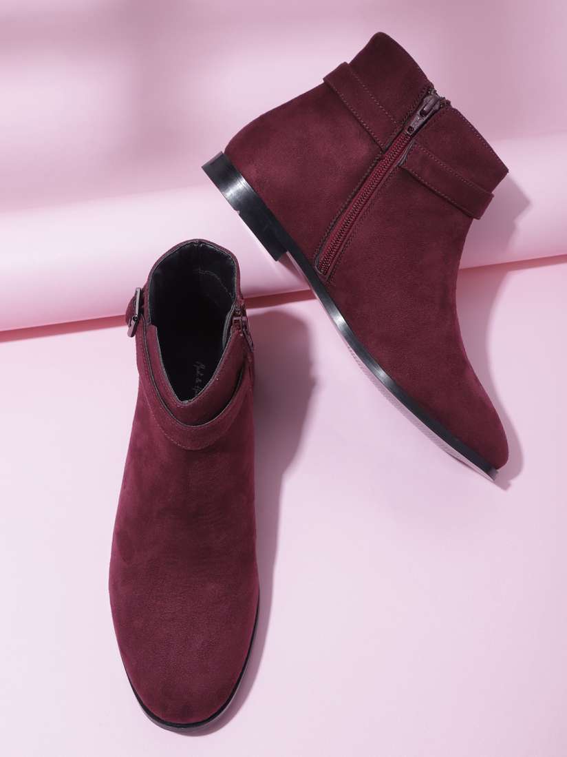 Burgundy flat boots womens sales