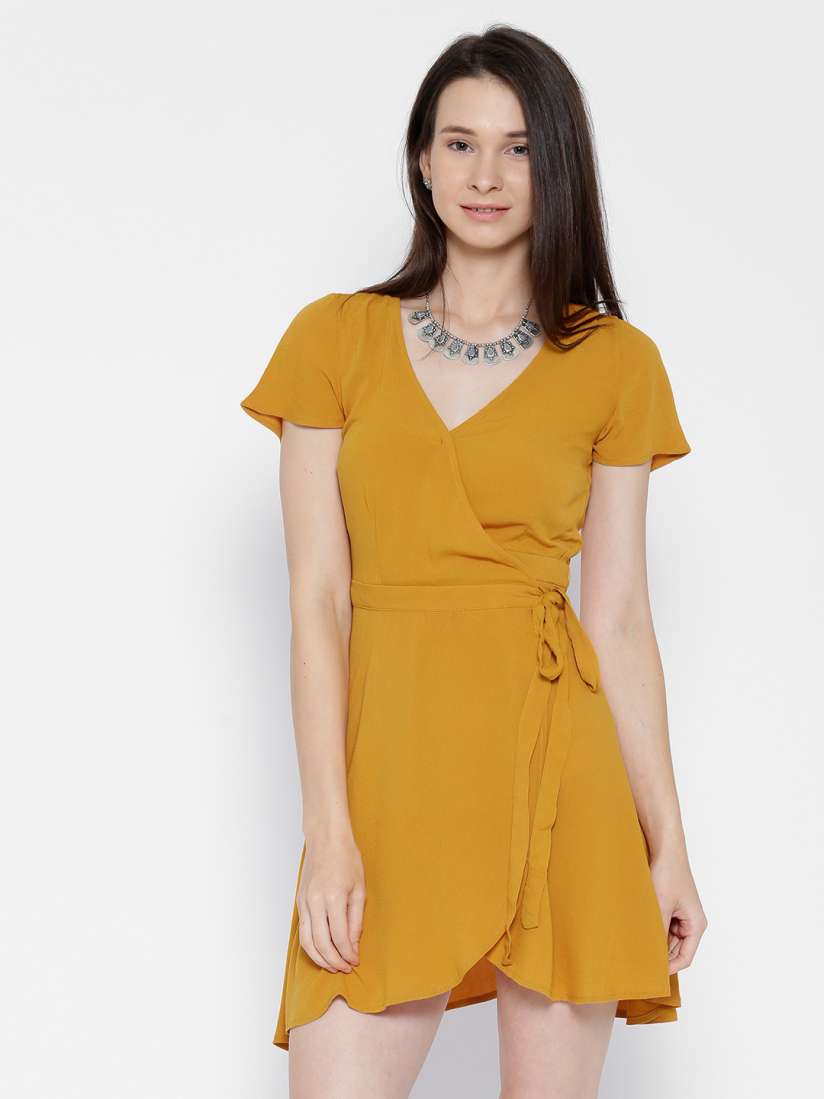 Mustard yellow wrap dress new arrivals
