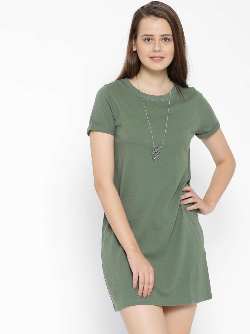 Buy FOREVER 21 Women Olive Green Jersey Dress Dresses for Women 1450521 Myntra
