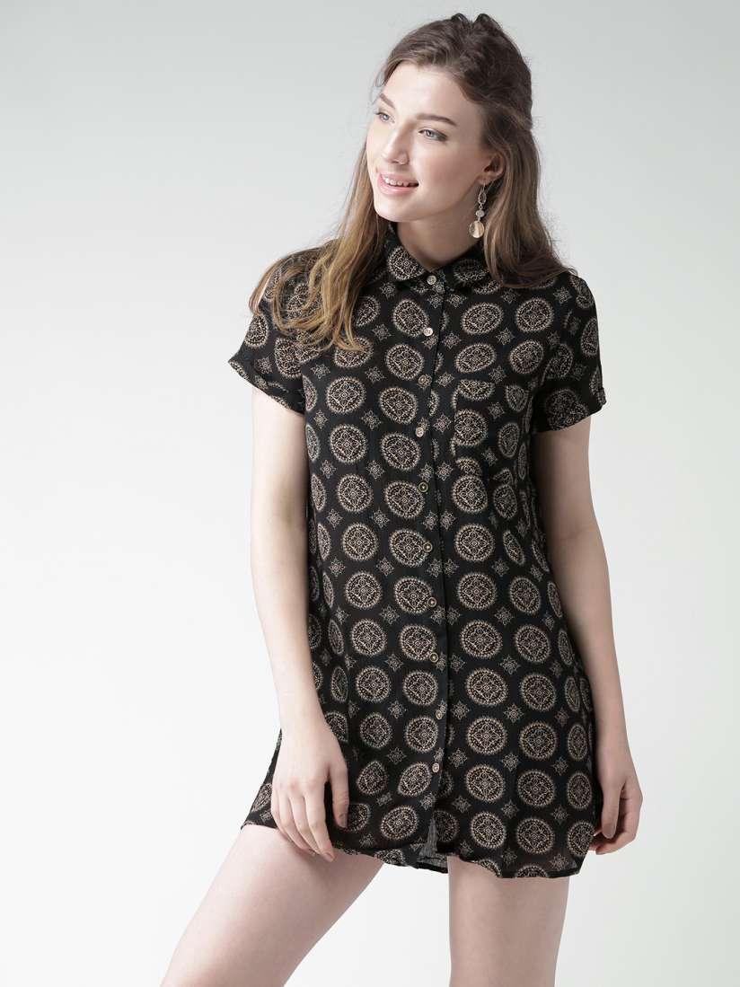 Buy FOREVER 21 Women Black Printed Shirt Dress Dresses for Women 1450554 Myntra