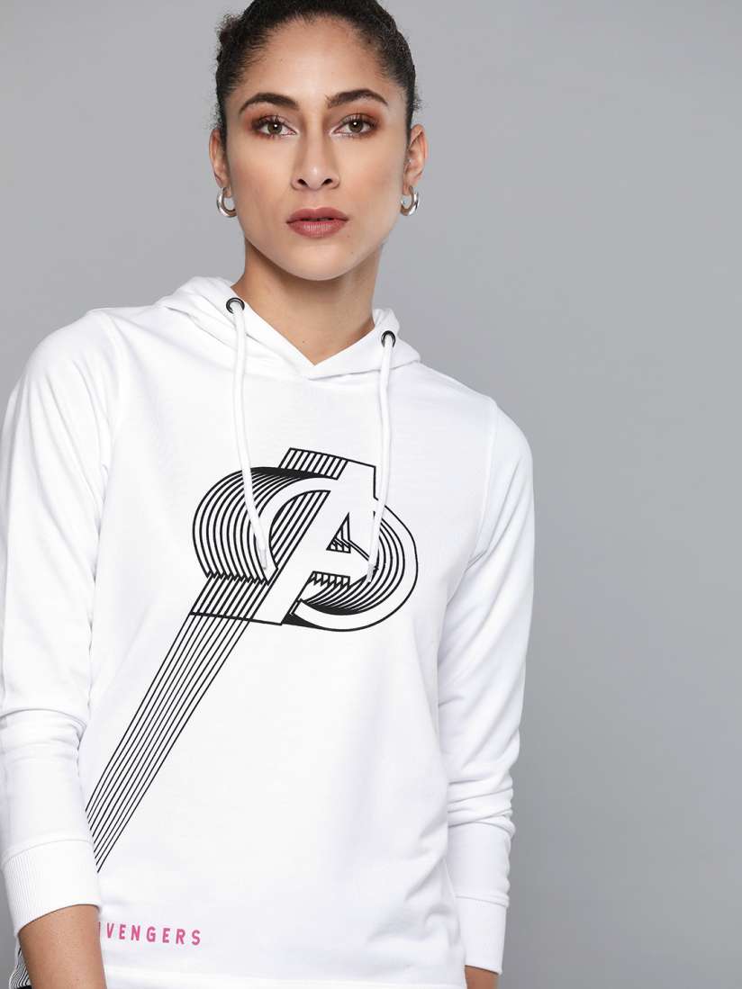 Buy Kook N Keech Marvel Women White Black Avengers Printed Hooded Sweatshirt Sweatshirts for Women 14512948 Myntra