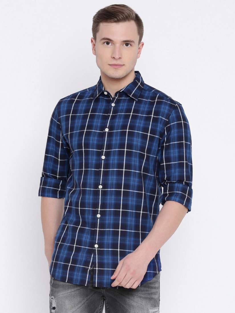 Buy Jack Jones Men Blue White Regular Fit Checked Casual Shirt Shirts for Men 1451310 Myntra