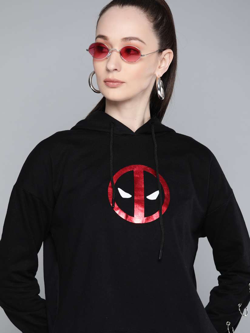 Buy Kook N Keech Marvel Women Black Red Printed Hooded Sweatshirt Sweatshirts for Women 14516118 Myntra