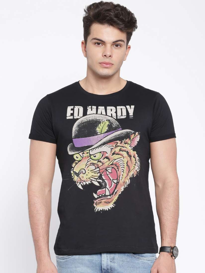 Buy Ed Hardy Black Printed Pure Cotton T shirt Tshirts for Men 1451635 Myntra