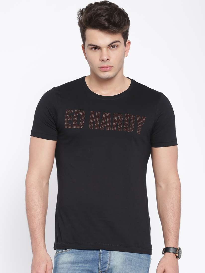 Buy Ed Hardy Black Studded Pure Cotton T shirt Tshirts for Men 1451654 Myntra