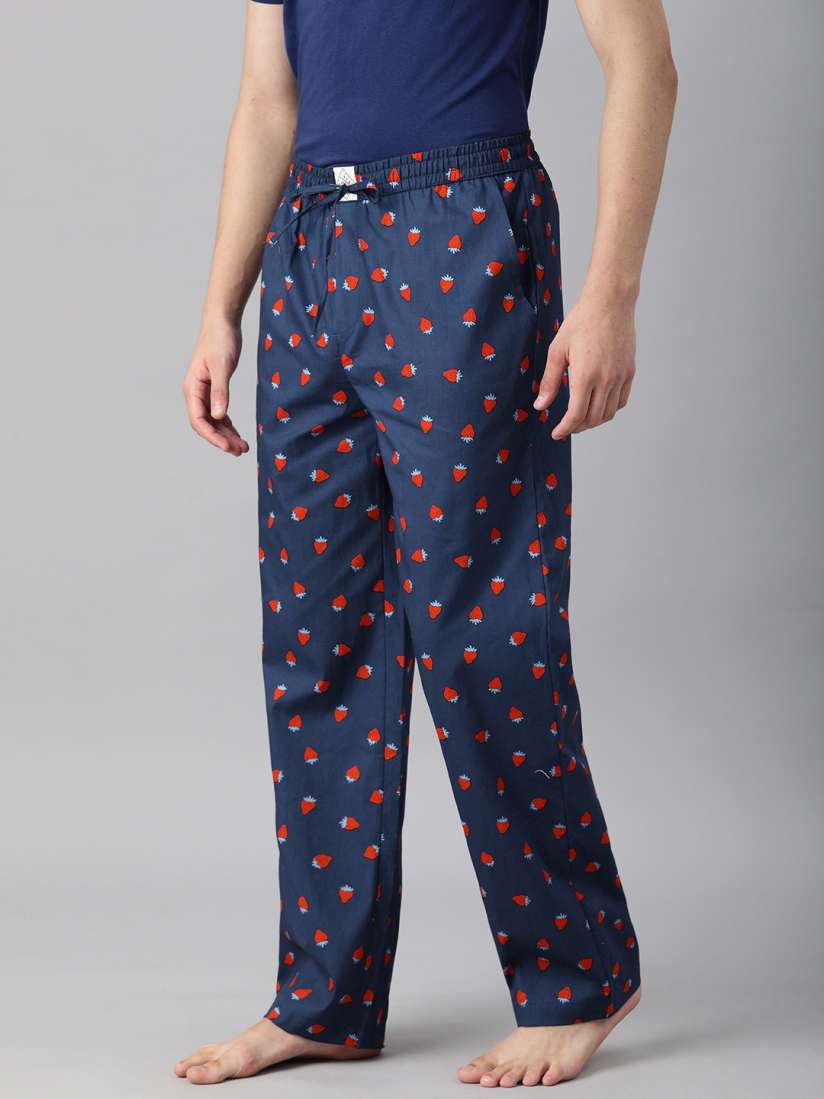 Buy abof Men Navy Blue Red Strawberry Print Pure Cotton Lounge Pants Lounge Pants for Men 14518622 Myntra