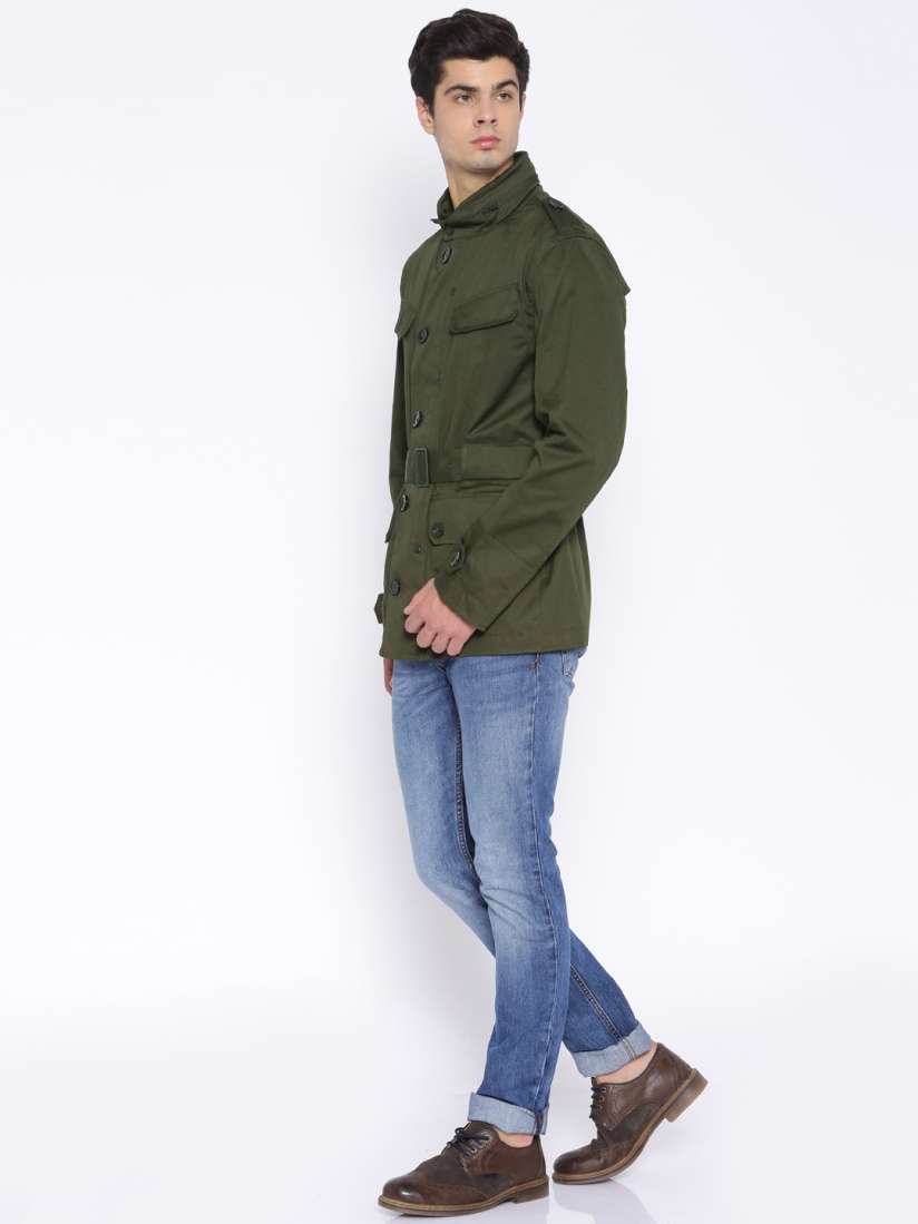 Buy H.E. By Mango Green Trench Coat Coats for Men 1452185 Myntra