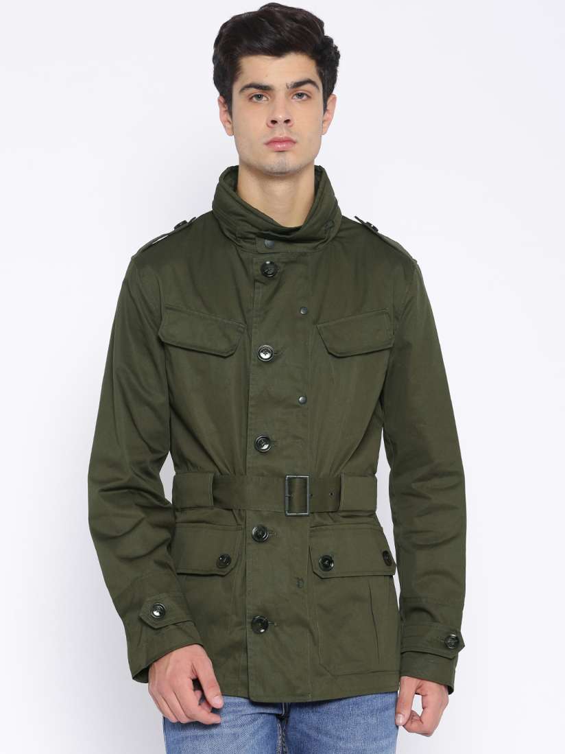 Buy H.E. By Mango Green Trench Coat Coats for Men 1452185 Myntra