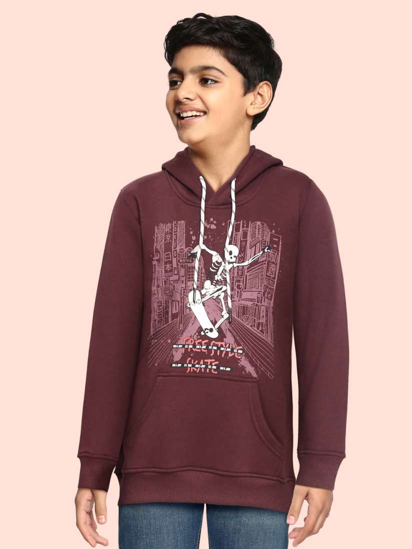 Buy Gini and Jony Boys Burgundy Conversational Printed Hooded Sweatshirt Sweatshirts for Boys 14529340 Myntra