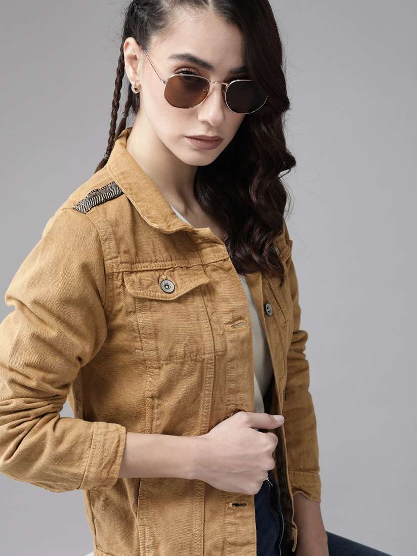 Tan denim jacket womens top