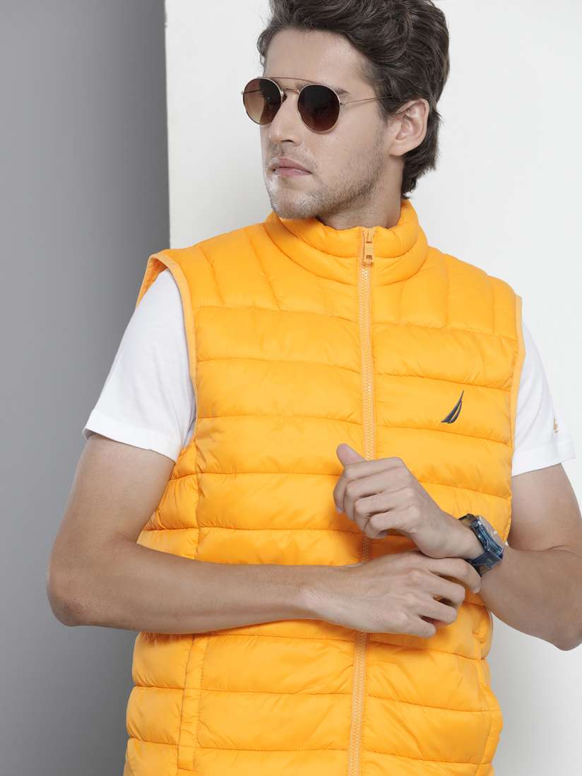 Yellow sleeveless puffer jacket outlet
