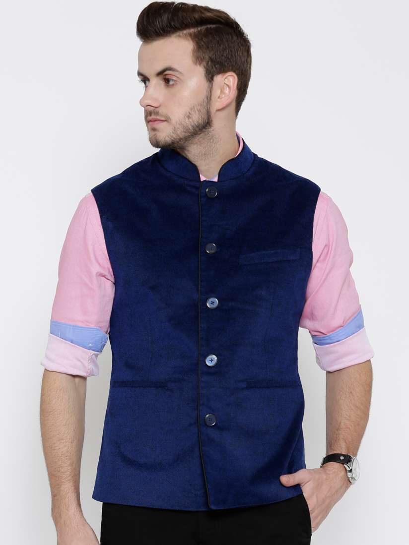 Buy F Factor by Pantaloons Blue Patterned Slim Nehru Jacket Jackets for Men 1455403 Myntra
