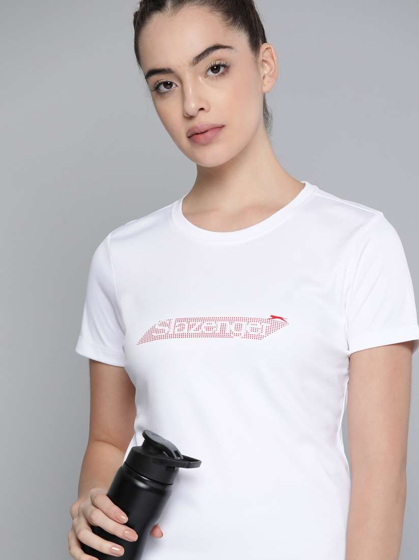 Buy Slazenger Women White Brand Logo Print T shirt Tshirts for Women 14568586 Myntra