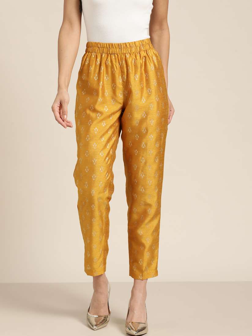 Buy Shae by SASSAFRAS Women Mustard Yellow Golden Ethnic Motifs Printed Pleated Trousers Trousers for Women 14572336 Myntra